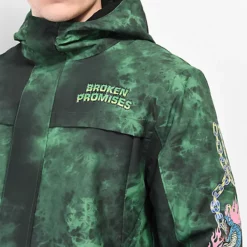 Broken Promises Dark Rider Men's Green & Black Tie Dye Snowboard Jacket -Lib Tech Shop Broken Promises Dark Rider Mens Green Black Tie Dye Snowboard Jacket 355514 alt1 US