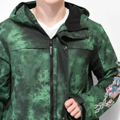 Broken Promises Dark Rider Men's Green & Black Tie Dye Snowboard Jacket -Lib Tech Shop Broken Promises Dark Rider Mens Green Black Tie Dye Snowboard Jacket 355514 alt5 US