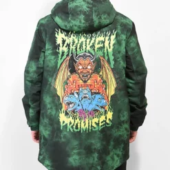 Broken Promises Dark Rider Men's Green & Black Tie Dye Snowboard Jacket